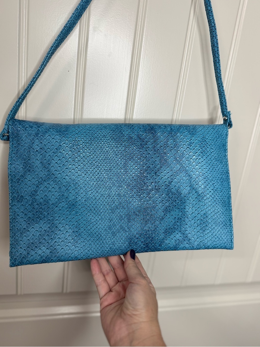 2/for $20 🪩 NEW Clutch & Crossbody Bag in Blue Teal, Faux Snakeskin - 6x12” - Picture 8 of 13